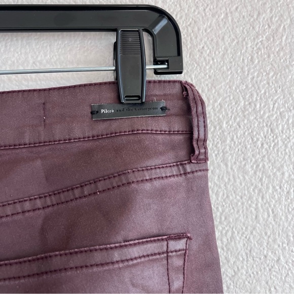 Anthro | Pilcro and the Letterpress Script Coated Lace Up Ankle Pants Wine - Picture 6 of 16